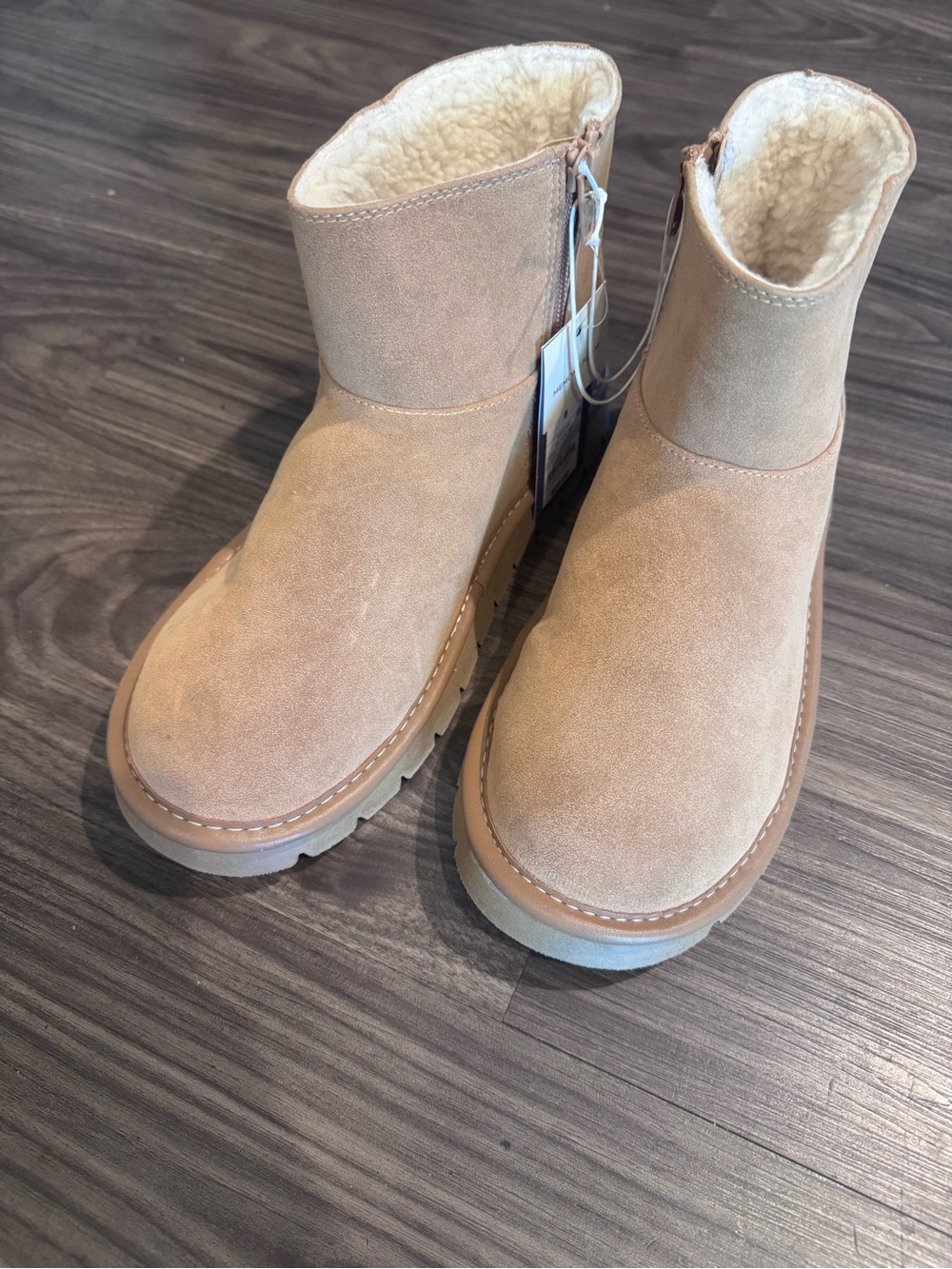 Women’s Cozy Suede Booties in Tan with Plush Lining